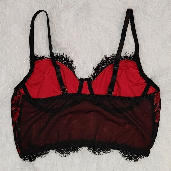 Lacey Bralette with Underwire & Mesh Back, Medium, Red & Black - Picture 2 of 4